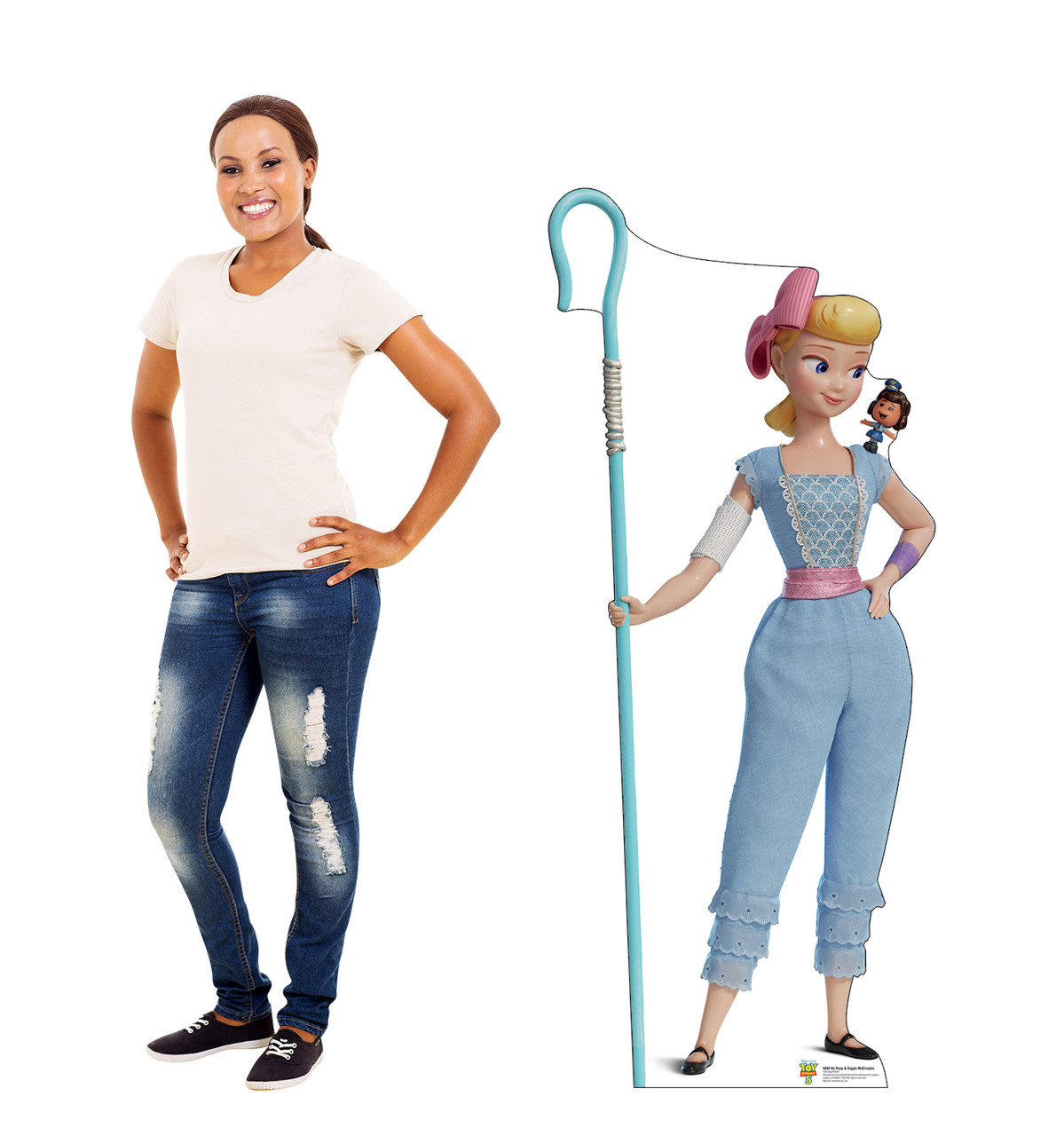 Life-size cardboard standee of Bo Peep & Giggle McDimples with model.