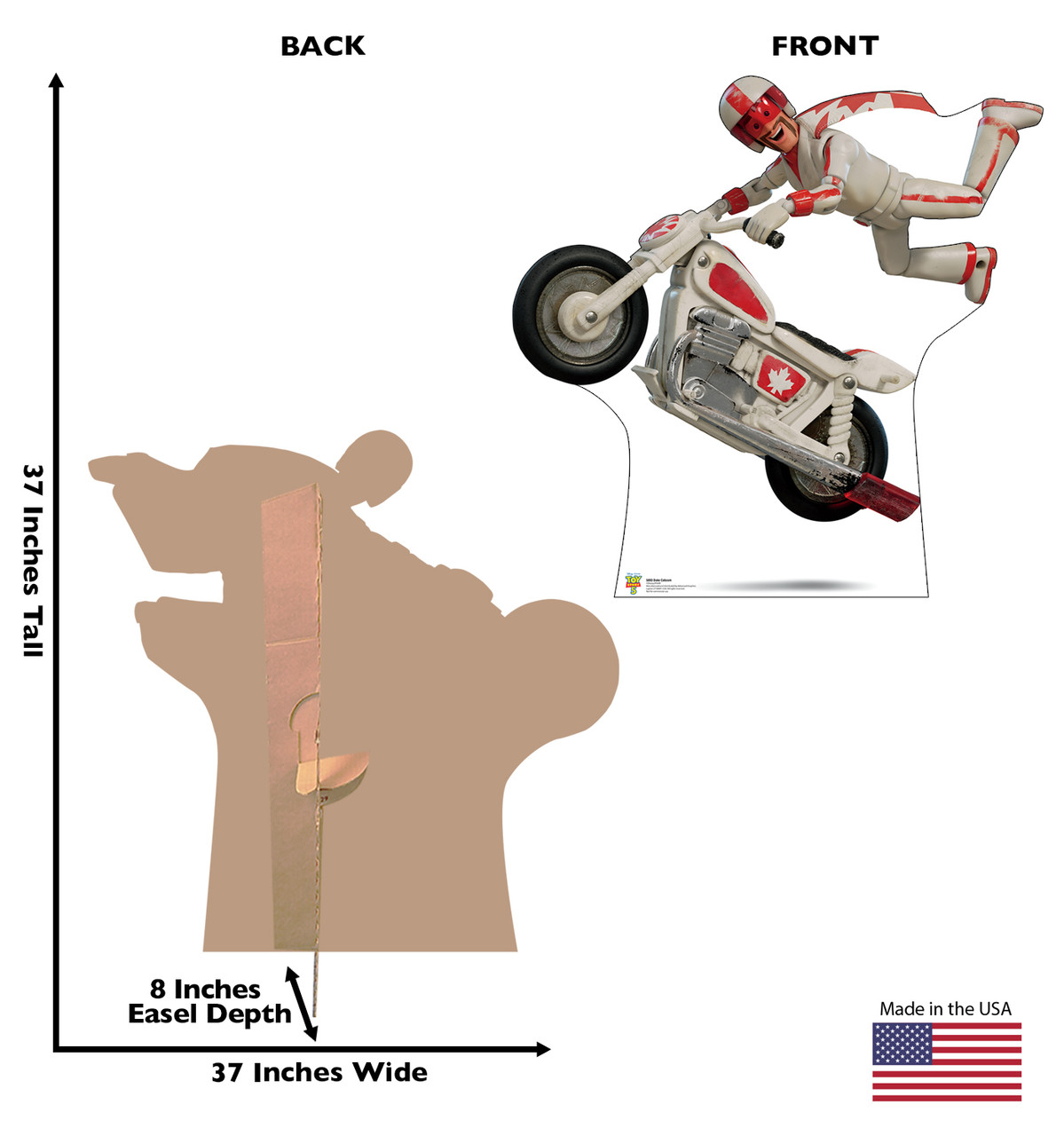Life-size cardboard standee of Duke Caboom with back and front dimensions.