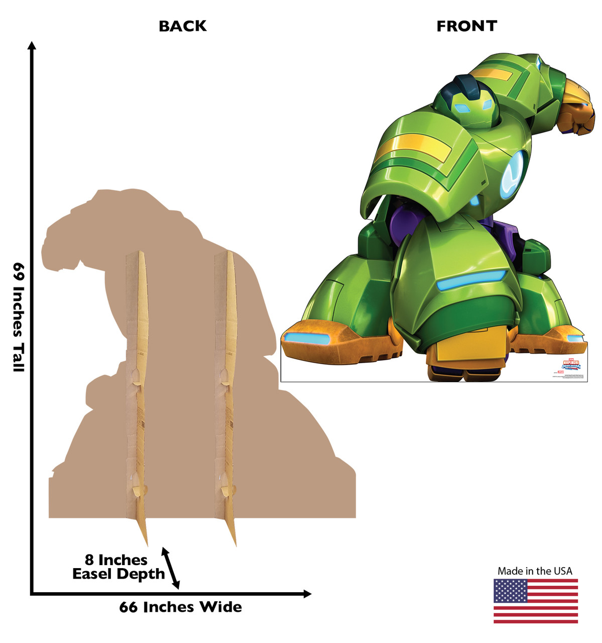 Life-size Cardboard standee of Iron Hulk Giant-Sized Amor with back and front dimensions.