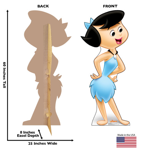 Life-size cardboard standee of Betty Rubble with front and back dimensions.