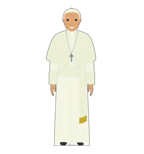 This is a life-size cardboard standee of the Pope in a white outfit.