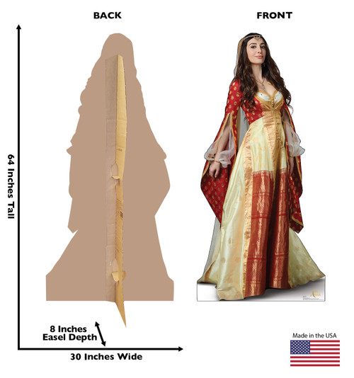 Life-size cardboard standee of Dalia from the Disney live action Aladdin movie with front and back dimensions.