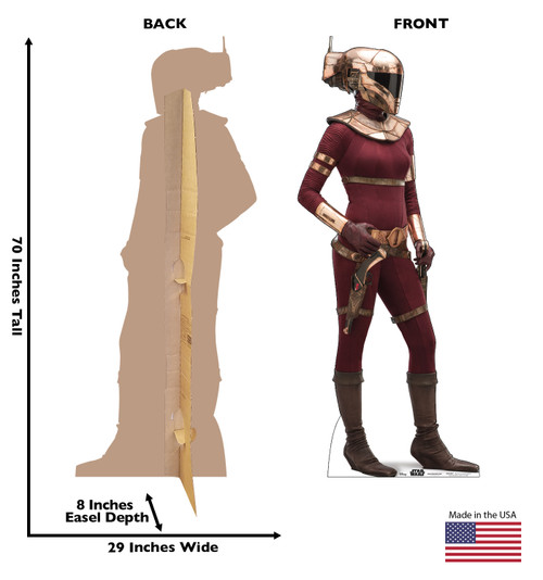 Life-size cardboard standee of Zorii™ (Star Wars IX) with back and front dimensions.