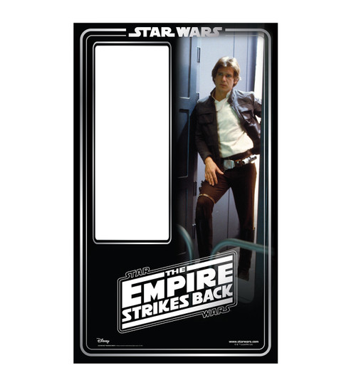 Life-size cardboard standin of Han Solo Packaging. Celebrating 40 years.