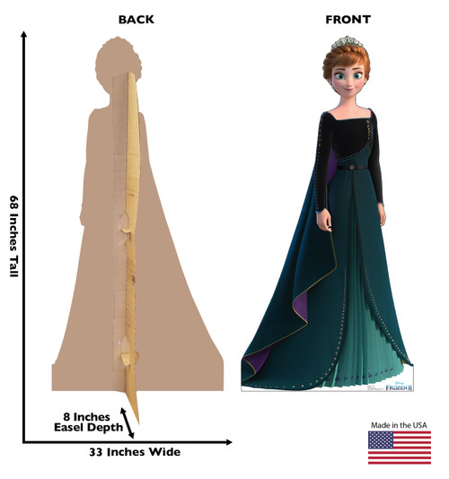 Life-size cardboard standee of Anna Epilogue Gown from Disney's Frozen 2 with back and front dimensions.