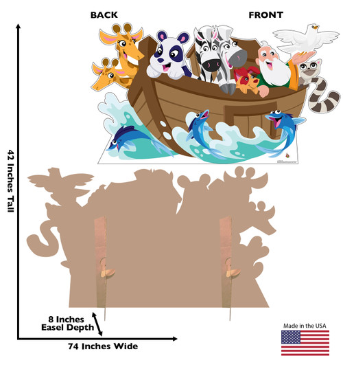 Life-size cardboard standee Noahs Ark with front and back dimensions.