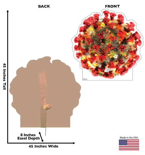 Life-size cardboard standee of the Coronavirus with front and back dimensions.