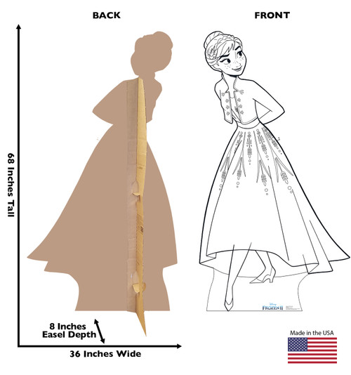 Life-size Color Me Anna Standee with front and back dimensions.