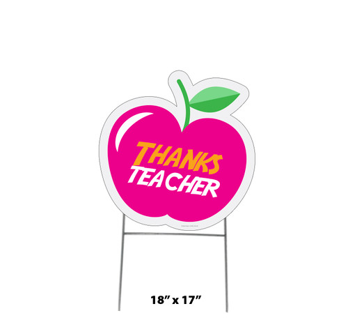 Coroplast outdoor thanks teacher apple yard sign with dimensions.