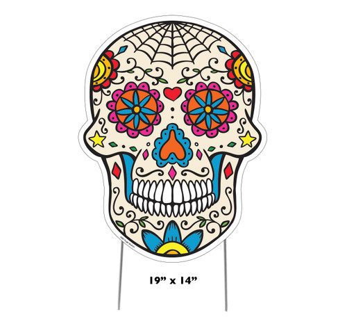 Coroplast outdoor Sugar Skull Yard Sign with dimensions.