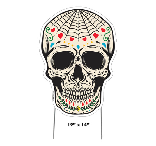 Coroplast outdoor Sugar Skull 3 Yard Sign with dimensions.