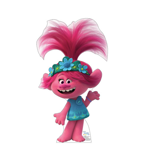 Life-size cardboard standee of Poppy from Trolls World Tour.