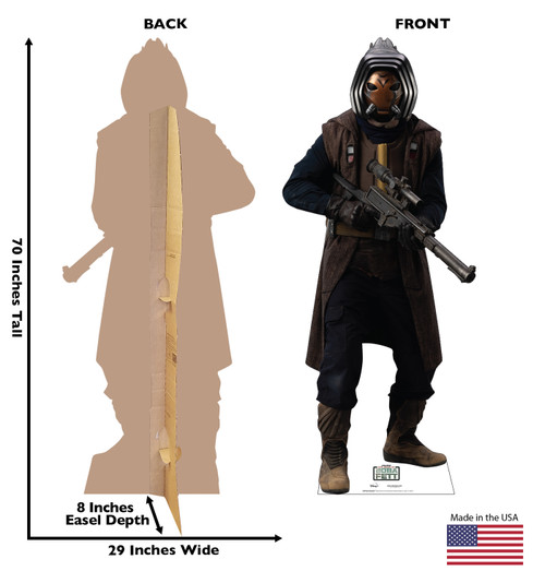 Life-size cardboard standee of Pyke GangsterTM from Lucas/Disney+ TV series The Book of Boba Fett with front and back dimensions.