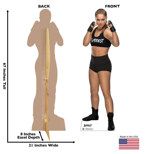 Ronda Rousey WWE Life-size cardboard standee front and back with dimensions.