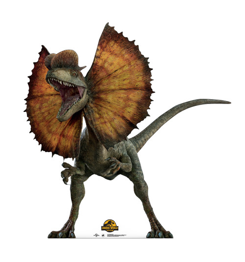 Life-size Cardboard Standee of Dilophosaurus  from the movie Jurassic World Dominions.