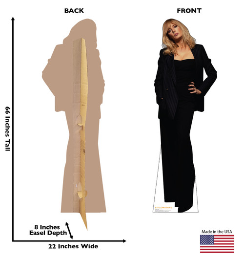 Life-size cardboard standee of Beth Dutton from Yellowstone with back and front dimensions.