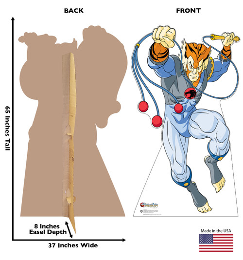 Life-size cardboard standee of Tygra from the Thunder Cats TV series with back and front dimensions.