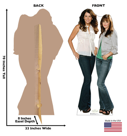 Life-size cardboard standee of Gilmore Girls with back and front dimensions.