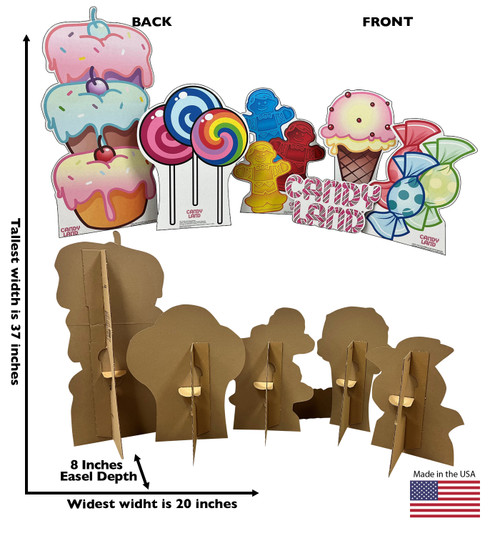 Life-size cardboard standee of Candy Land Treats from Candy Land Game with front and back dimensions.