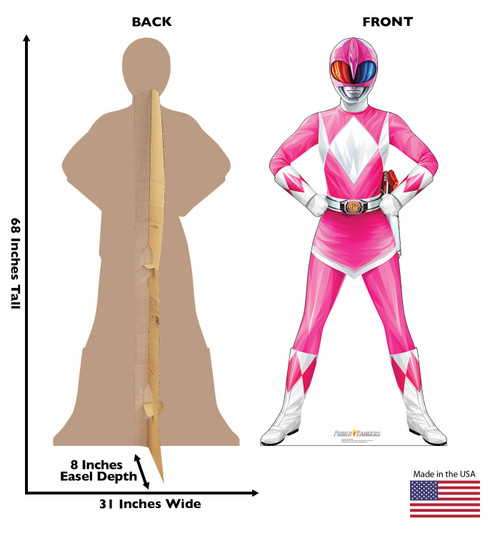 Life-size cardboard standee of Pink Power Ranger with back and front dimensions.