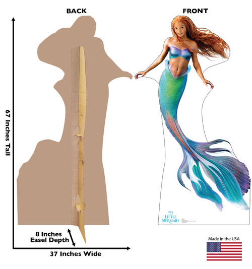 Life-size cardboard standee of Ariel with back and front dimensions.