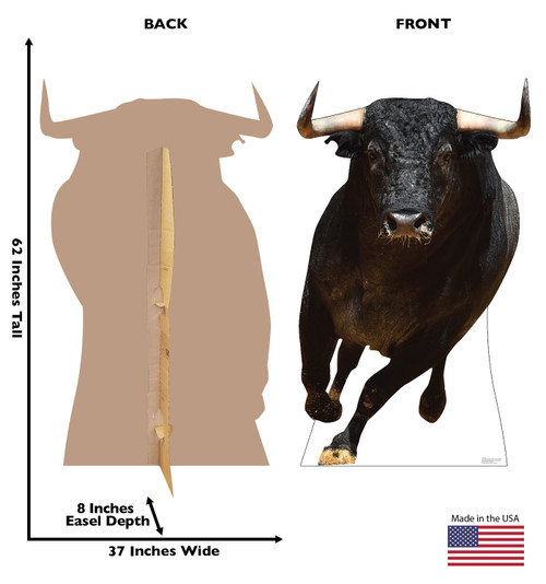 Life-size cardboard standee of a Bull with back and front dimensions.