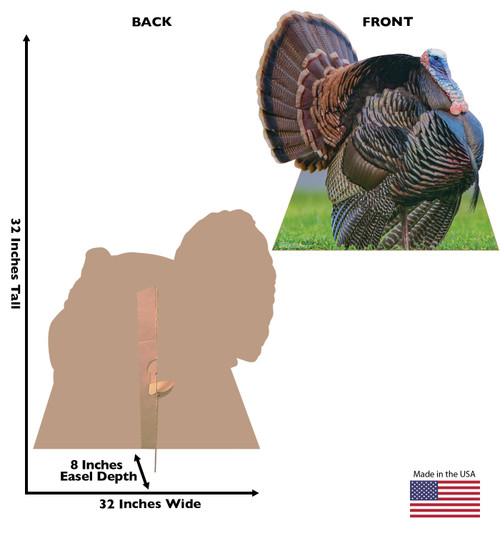 Life-size cardboard standee of a Wild Turkey with back and front dimensions.