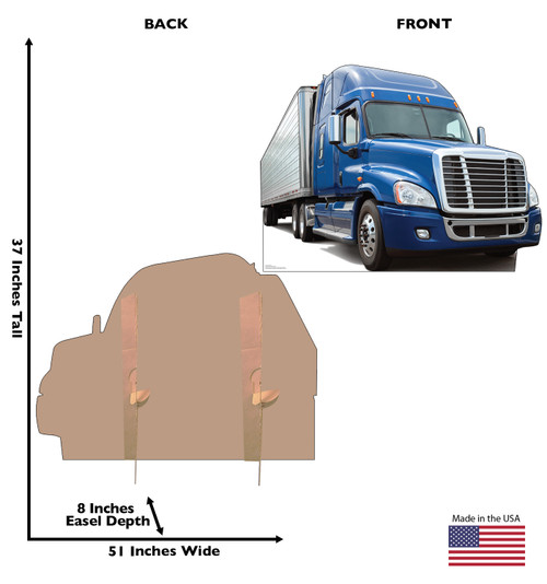Life-size cardboard standee of a Semi Truck with back and front dimensions.