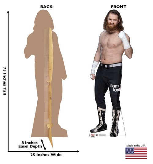 Life-size cardboard standee of Sami Zayn with back and front dimensions.