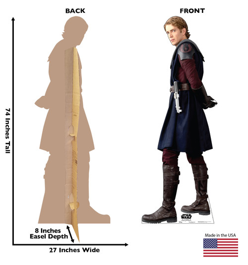 Life-size cardboard standee of Anakin Skywalker with back and front dimensions.