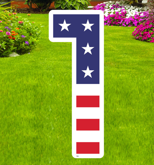 Coroplast yard sign, shown with h-stake with background.