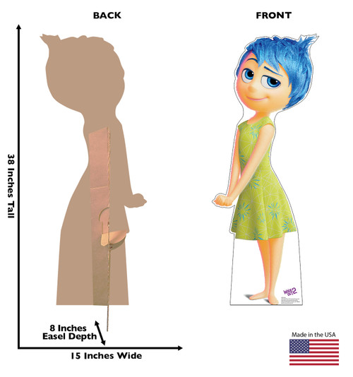 Life-size cardboard standee of Joy from Inside Out 2 with back and front dimensions.