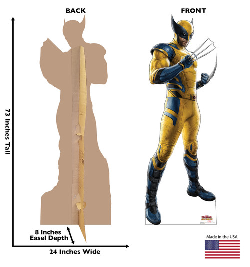 Life-size cardboard standee of Wolverine with back and front dimensions.