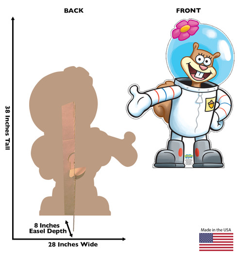 Life-size cardboard standee of Sandy Cheeks with back and front dimensions.