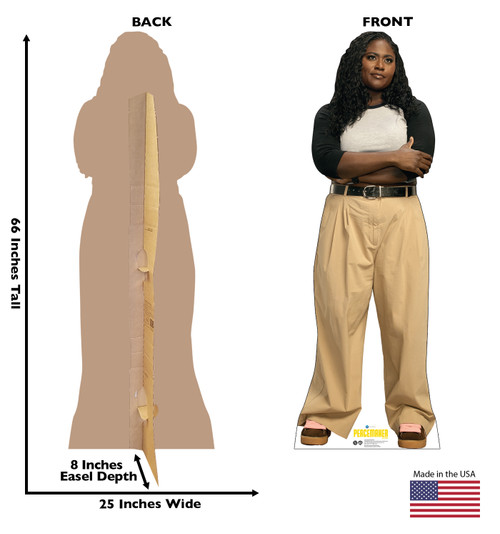 Life-size Cardboard standee of Leota Adebayo with back and front dimensions.