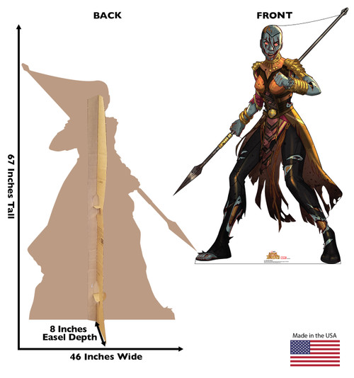 Life-size Cardboard standee of Zombie Okoye with back and front dimensions.