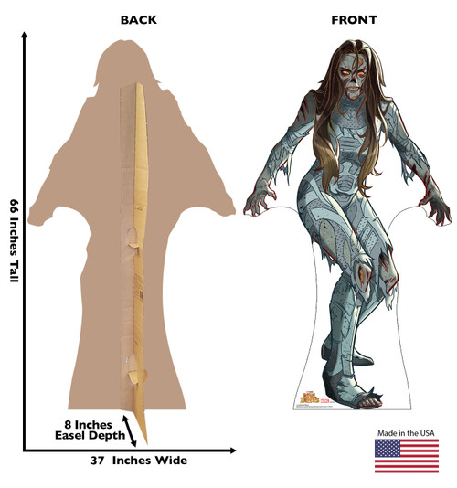 Life-size Cardboard standee of Zombie Ghost with back and front dimensions. Life-size Cardboard standee of Zombie Ghost with back and front dimensions.