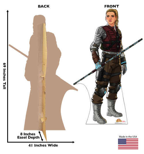 Life-size Cardboard standee of Yelena Belova with back and front dimensions.