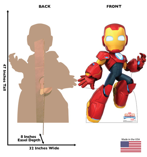 Life-size Cardboard standee of Iron Man with back and front dimensions.