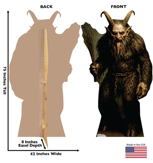 Life-size Cardboard standee of Krampus with back and front dimensions.