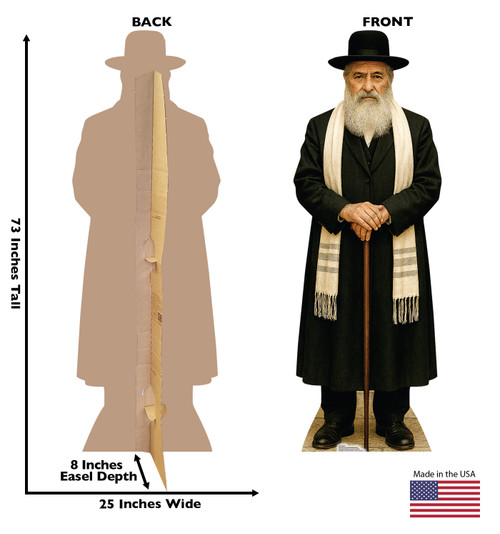 Life-size Cardboard standee of a Rabbi with back and front dimensions.