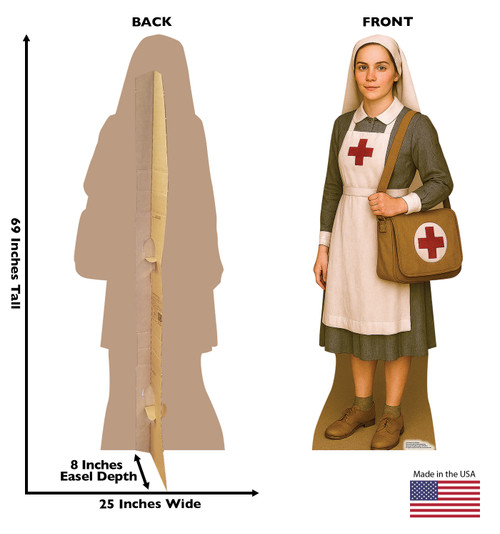 Life-size Cardboard standee of a Red Cross Worker with back and front dimensions.