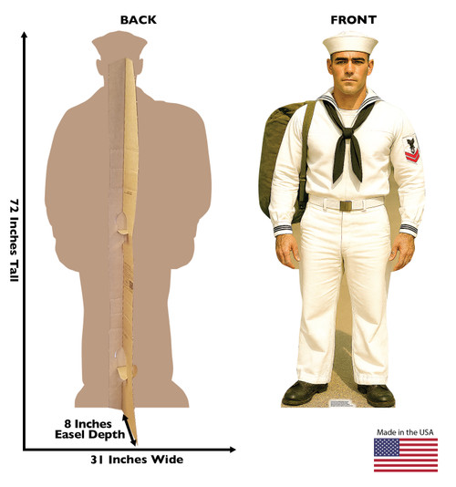 Life-size Cardboard standee of a US Navy WWII White Uniform with back and front dimensions.
