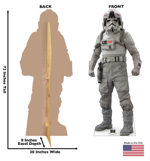 Life-size Cardboard standee of Imperial Remnant AT-AT Driver™ with back and front dimensions.