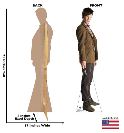 Life-size Cardboard standee of the Eleventh Doctor Who with back and front dimensions.