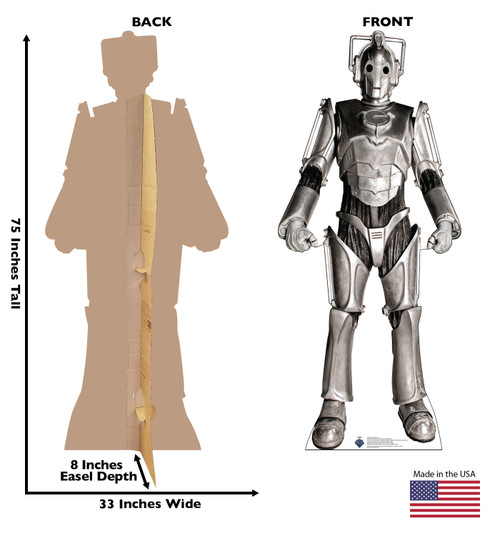 Life-size Cardboard standee of Cybus Cyberman with back and front dimensions.