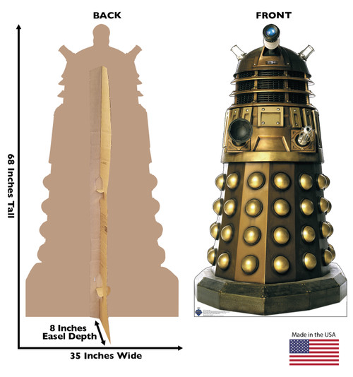 Life-size Cardboard standee of Time Wars Dalek with back and front dimensions.
