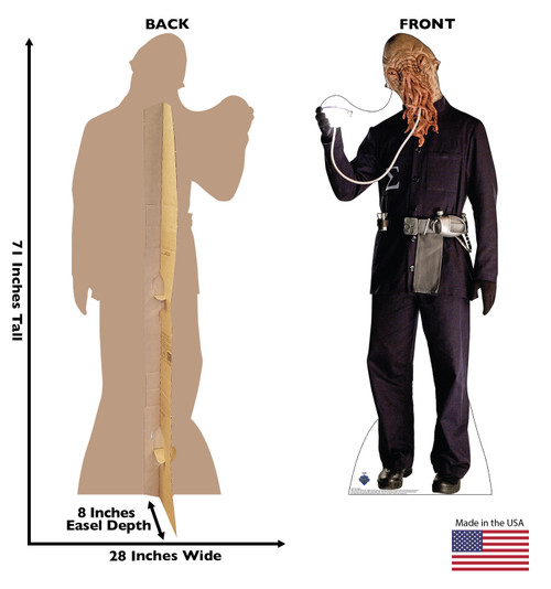 Life-size Cardboard standee of Ood Sigma with back and front dimensions.