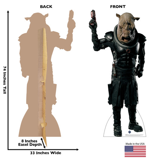 Life-size Cardboard standee of Judoon with back and front dimensions.