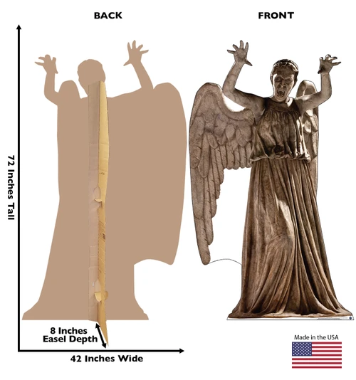 Life-size Cardboard standee of Screaming Angel with back and front dimensions.